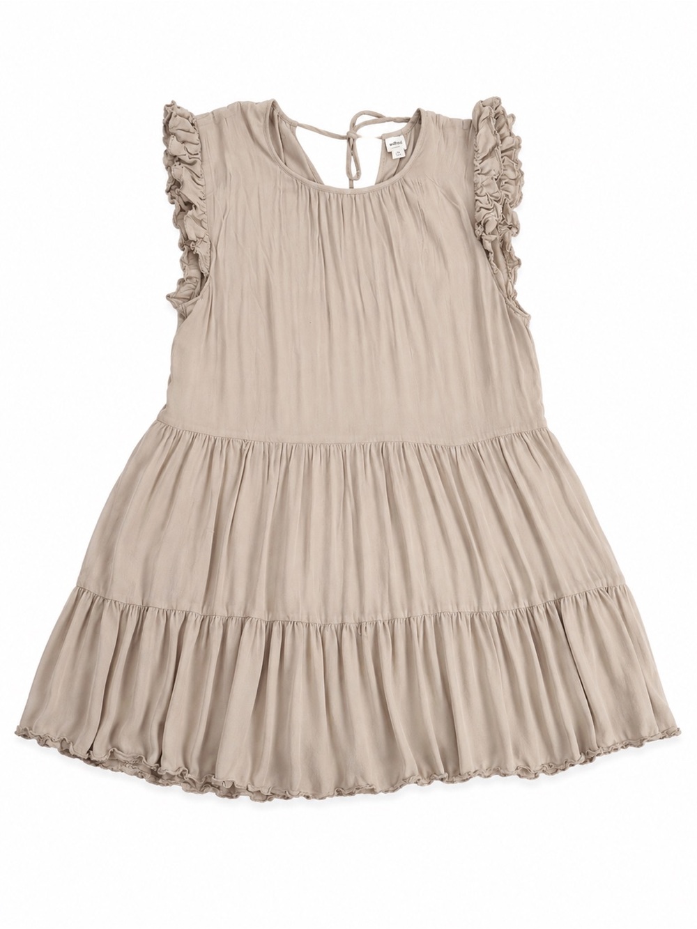 Girls Beige Ruffle Sleeve Tiered Dress